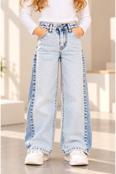 onymino Girl's Ice Blue Double Color Wide Leg Jean Pants