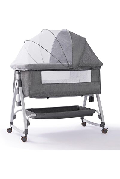 urevo Adjustable baby crib with large storage basket, portable with breathabl...