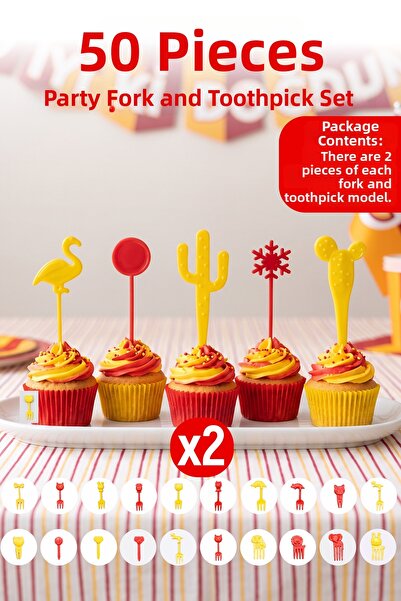 NESS HOME 50 Piece Fan Yellow Red Children's Fruit Forks and Party Toothpicks...