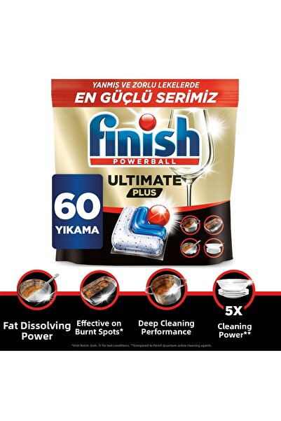 Finish أقراص منظف غسالة الأطباق ألتيميت بلس أول إن ون، 60 كبسولة