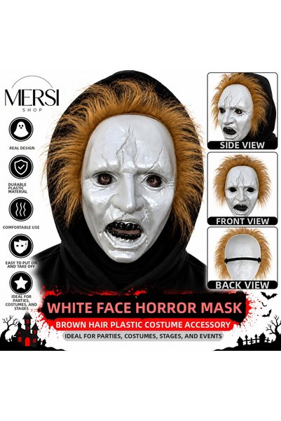 Mersi SHOP White Face with Brown Hair Plastic Horror Mask Costume Party Acces...
