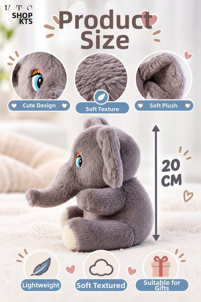 KTS SHOP Plush Elephant 20 cm Soft Textured Cute Toy Elephant