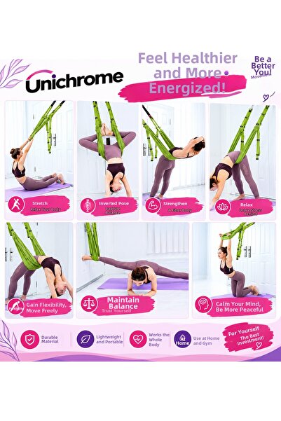 Unichrome Yoga Hammock Height Adjustable Fly Swing Balance Fitness Equipment with Flexible Straps