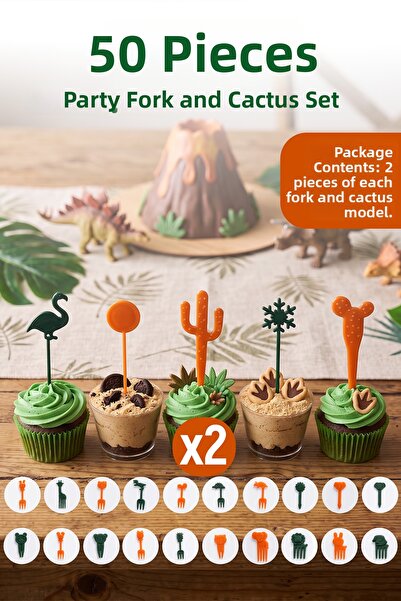 Kitchen Life Set de 50 de piese Safari pentru copii, cu furculițe pentru fruc...