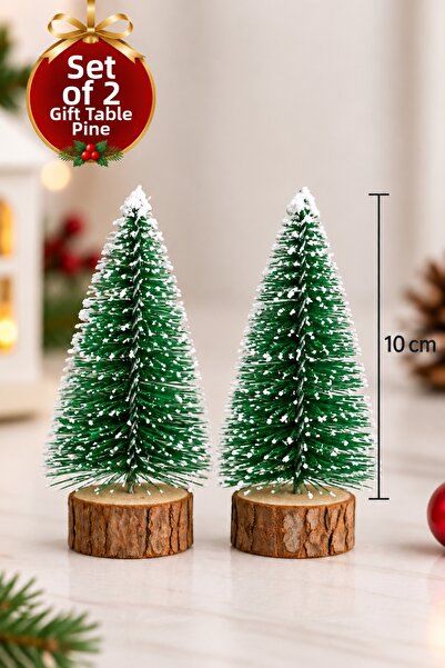 Huzur Party Store Set of 2 Nevada Tree 10-10 cm Mini Tabletop Christmas Pine ...