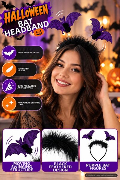 TOYFEST Στέμμα νυχτερίδας για το Halloween, μωβ κοστούμι νυχτερίδας με φτερά,...