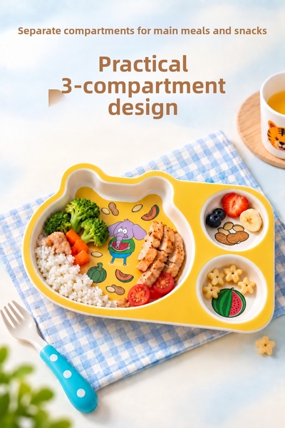 Wumboo Kral Şakir Figured 3-Compartment Melamine Children's Plate - Durable Bpa Free Nutrition Plate - Kral Şakir, Yellow