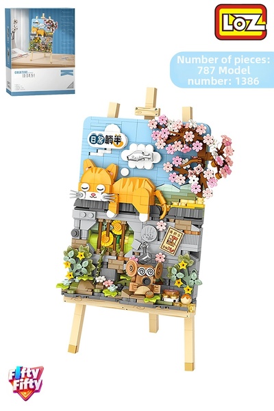 Loz Creative Series Cat Figured Easel 787 Piece Toy Building Set Fflz-1386 Bl...