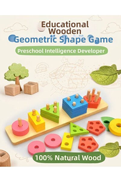 Neler Geldi Neler Natural Wooden Educational Toy Rectangular 5-Piece Column G...