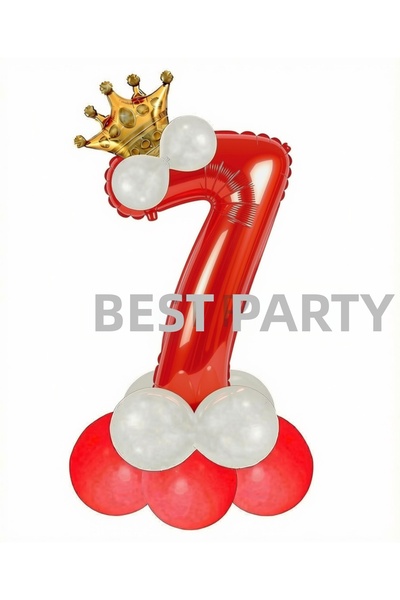 BEST PARTİ Red Number Crowned Latex Balloon Birthday Set Age-7