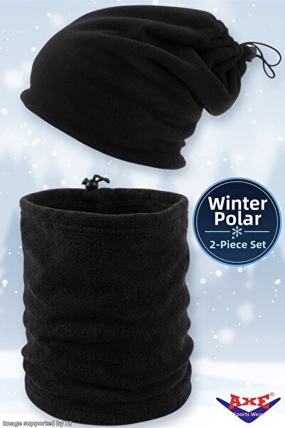 AXE SPORTSWEAR Set de 2 piese din lână polară neagră de iarnă, care poate fi ...
