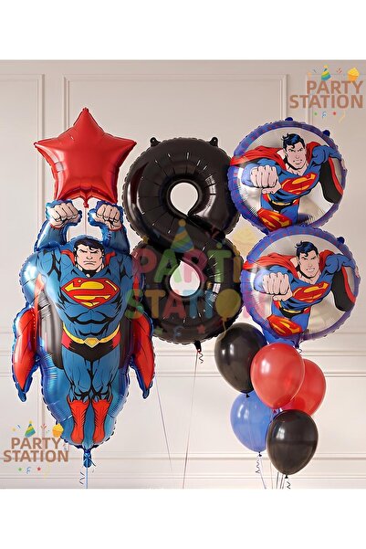 Parti Station Superman Concept 1 Year Old Balloon Set - 11 Piece Superman Bir...