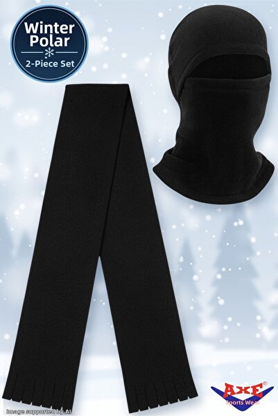 AXE SPORTSWEAR Winter Black Fleece Set of 2 Scarf + Balaclava Outdoor Cold We...