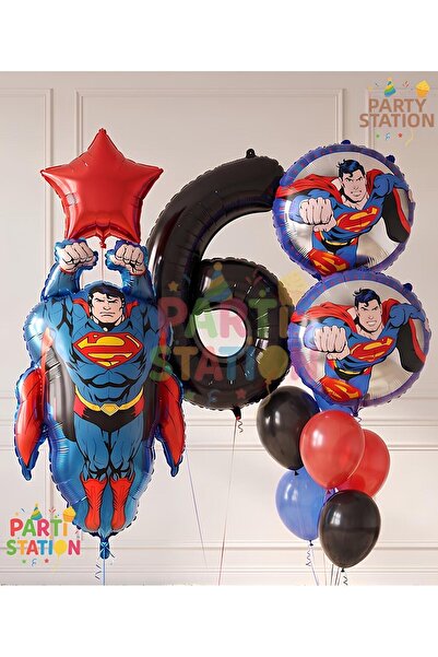 Parti Station Superman Concept 6 Year Old Balloon Set - 11 Piece Superman Bir...