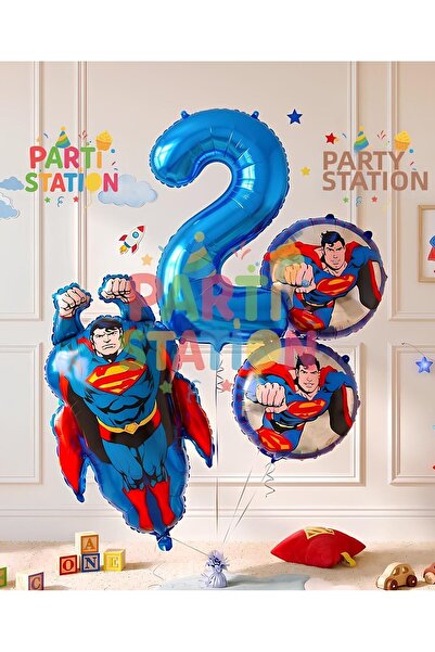 Parti Station Superman Theme 2 Year Old Balloon Set - 4 Piece Superman Birthd...