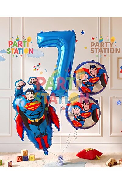 Parti Station Superman Theme 7Th Birthday Balloon Set - 4 Piece Superman Birt...