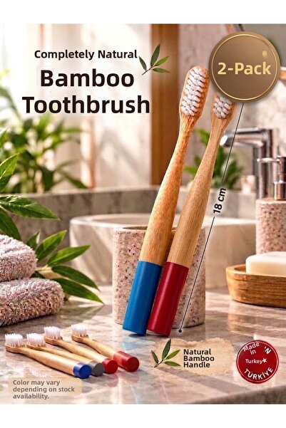 QesQin Set of 2 Painted Bamboo Toothbrushes – Natural Bamboo Body, Ergonomic ...