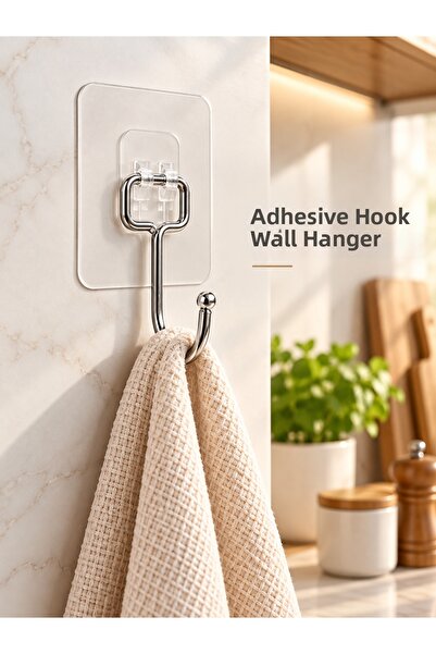 QesQin 8-Piece Self-Adhesive Transparent Hook Hanger – Multi-Purpose Wall Han...