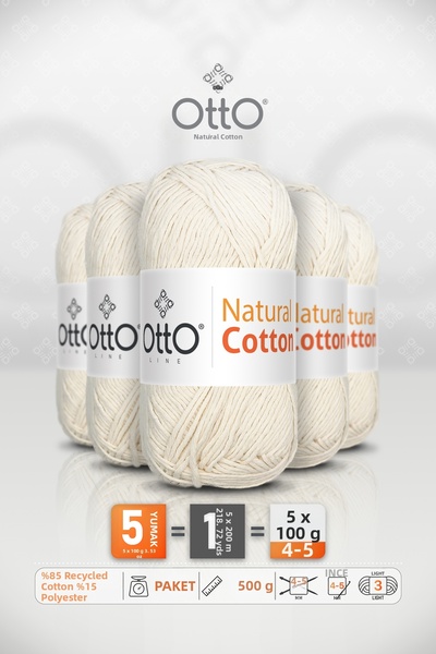 OTTO LINE Natural Cotton • Cream (6015) • 5-Pack × 100 Gr / 200 m • 2 mm • Co...