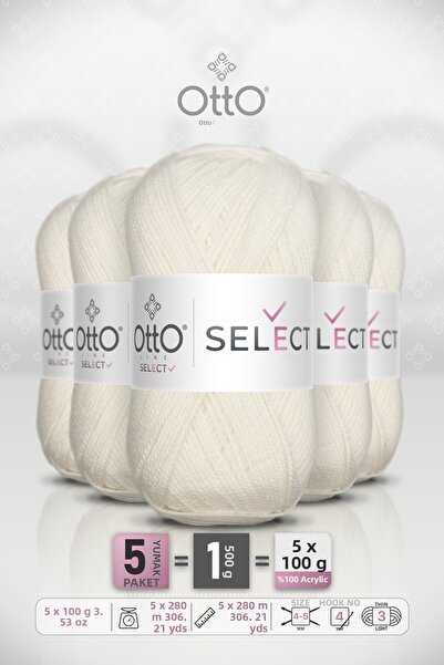 OTTO LINE Select • Ecru (9515) • 5-Pack × 100 Gr / 280 m • Acrylic Hand Knitt...