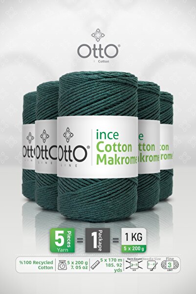 OTTO LINE MACROME DIN BUMBAC SUBȚIRE • Verde Smarald • Pachet de 5 × 200 gr /...