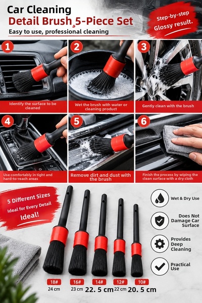 İnfeta Car Cleaning Detail Brush Set of 5