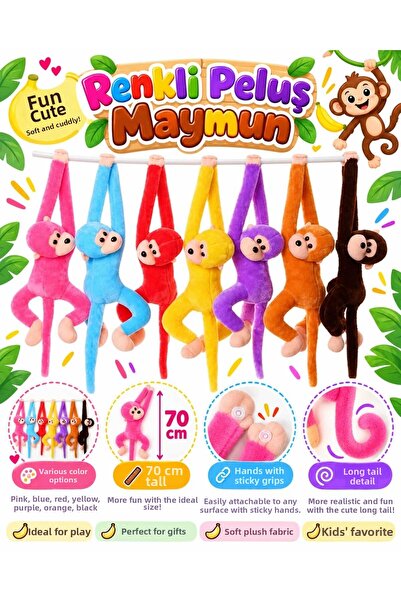 Hepsilazım Toy Plush Monkey Set of 3 Colorful, Hands Can Snap Together, Velcr...