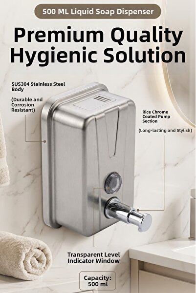 BanyomHome Sus304 Stainless Steel Wall Mounted Liquid Soap Dispenser 500 ml w...