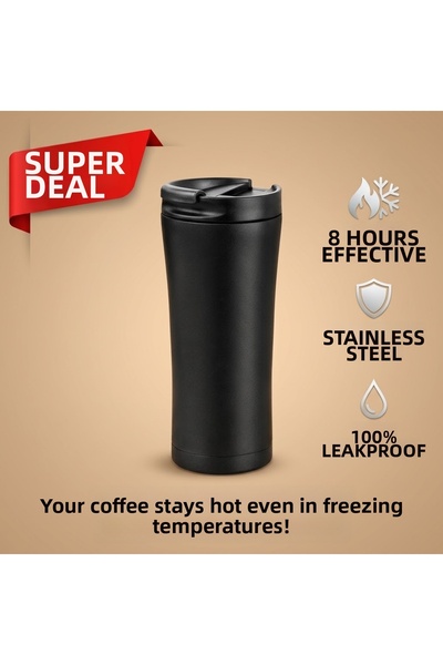 Hellobox Matte Black Steel Thermos |   500 ml Leak-Proof Coffee Thermos, 8 Ho...