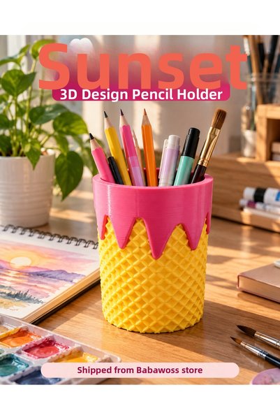 babawoss 3d yazıcı makina parçaları ürün tasarım 3D Printed Ice Cream Cone Pen Holder |   Desktop Pen Holder |   Decorative Pen Holder |   Children's Room Pen Organizer