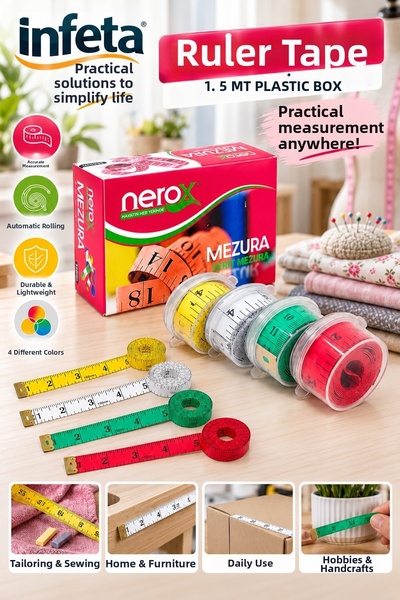 İnfeta 150 cm Tape Measure with Plastic Case Flexible Tailor Sewing and Body ...