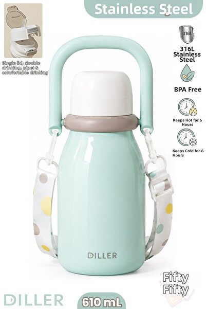 Vagonlife DILLER 610 ML غطاء كوب فاخر مزدوج الاستخدام مع شفاطة ومقبض مريح وحز...