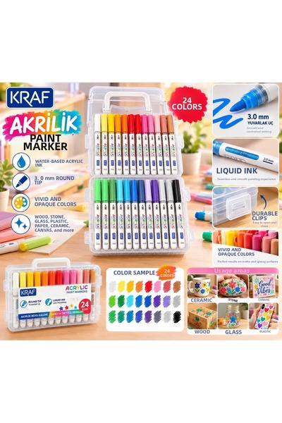KRAF قلم طلاء أكريليك، قلم فني، قلم رسم 24 لونًا