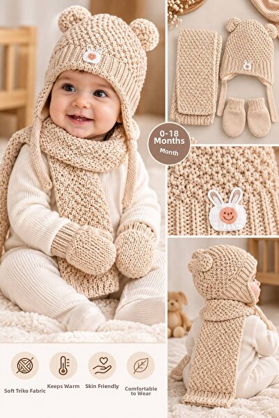 Kitti 0-18 Months Baby Girl Scarf, Beanie, Gloves 3-Piece Set K26150-05