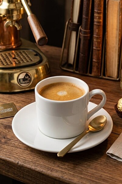 İkram Dünyası Coffee Cup Pure Transparent Porcelain Set of 6, Home, Cafe, Res...