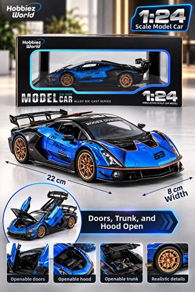 PONİKİDO Lamborghini Essenza Scv12 1:24 Metal Model Toy Car Blue 22 cm Doors ...