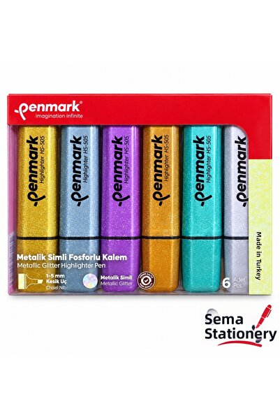 penmark Hs-505-6S Metallic Glitter Highlighter Pen Set – 6 Colors