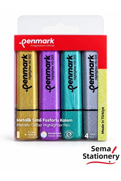 penmark Hs-505-4S Metallic Glitter Highlighter Pen Set – 4 Colors