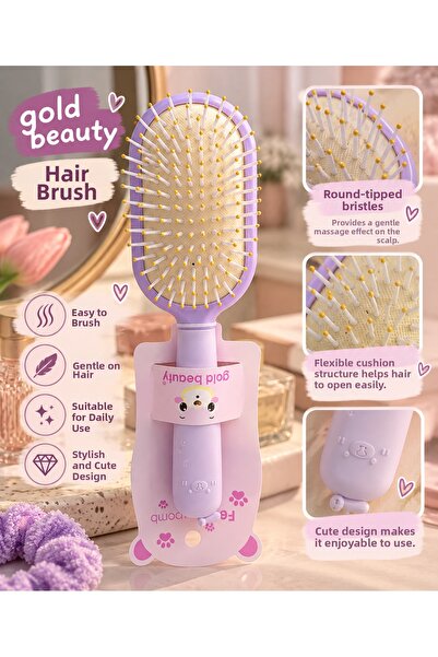 Gold Beauty Hair Combing Brush – Flexible Hair Detangling Comb with Round Tip