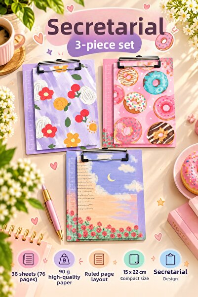Daks Secretary's Notepad Set of 3 - 15X22 cm – 38 Sheets Lined Notepad