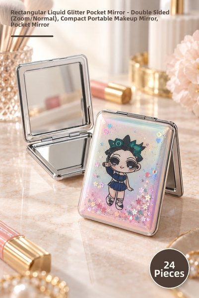 Yenilig 24 Pieces Rectangular Water-Color Glitter Pocket Mirror – Double-Side...