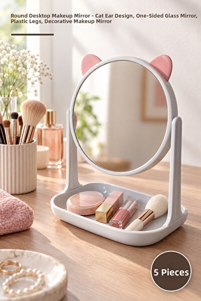 Yenilig Oglindă de machiaj rotundă pentru desktop, 5 buc. - Design cu urechi ...