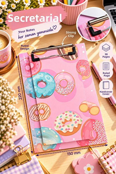 Daks Donut Patterned Secretary's Notepad 15X22 cm – 38 Sheets Lined Notepad
