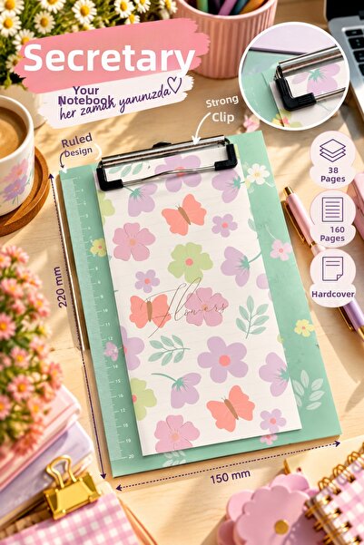 Daks Floral Patterned Secretary's Notepad 15X22 cm – 38 Sheets Lined Notepad ...