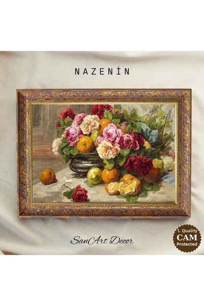Sanart Floral Fruit Still Life Oil Painting Print, Framed Vintage Painting, A...