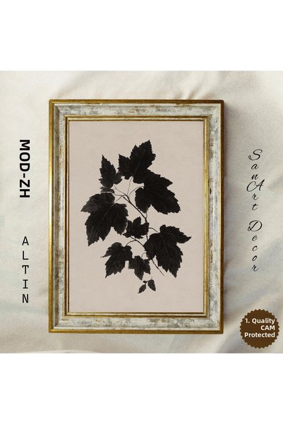 Sanart Ilustrație botanică cu frunze negre, tablou vintage înrămat, imprimare...