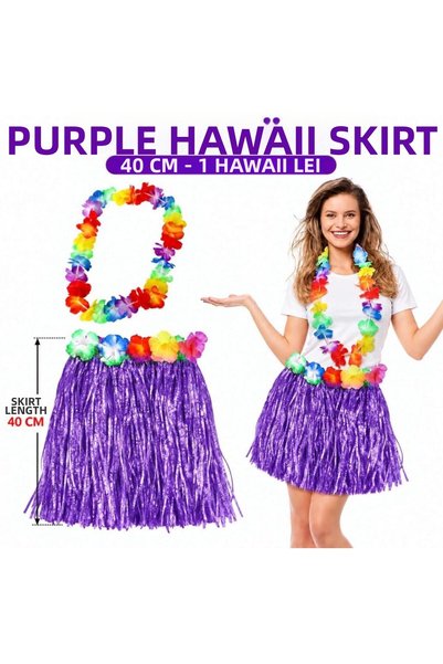 NW NessiWorld Luau Aloha Purple Hawaii Skirt 40 cm and Hawaiian Set of 4