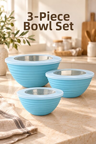 Funny Life Odette 3-Piece Bowl Set with Lids - Mixing and Storage Container Set