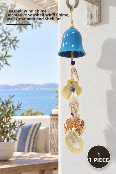 Yenilig 1 Piece Seashell Bell – Decorative Sea-Themed Wind Chime, Wall Orname...