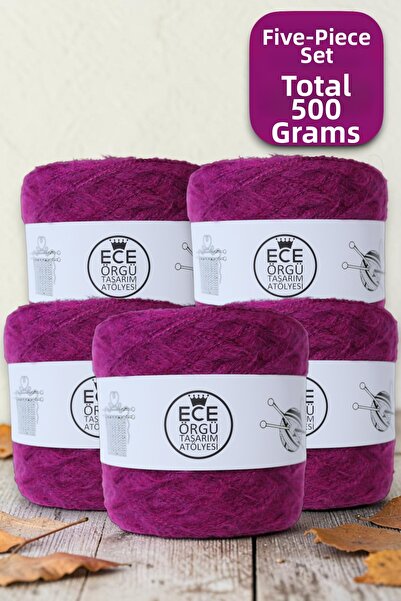 Ece Örgü Tasarım Atölyesi Set de fire de tricotat angora, culoare Sıklamen, c...